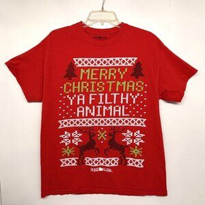 Home Alone "Merry Christmas Ya Filthy Animal" Ugly Christmas T-shirt Men's Large